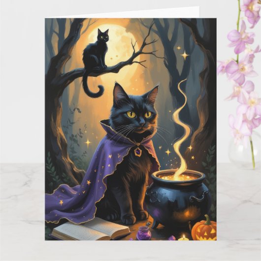 Carte Peinture d'Halloween en chats noirs (Orchidée)