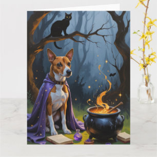 Carte Peinture d'Halloween lunaire de Basenji Chien