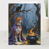 Carte Peinture d'Halloween lunaire de Basenji Chien (Devant)