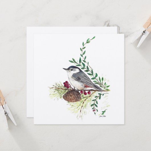 Carte Peinture d'oiseaux de Nuthatch (Devant/Arrière en situation)