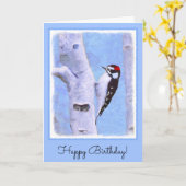 Carte Peinture Downy Woodpecker - Art original pour oise (Fleur jaune)