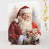 Carte Peinture du Père Noël avec des cadeaux (Fleur jaune)