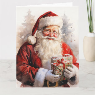 Carte Peinture du Père Noël avec des cadeaux
