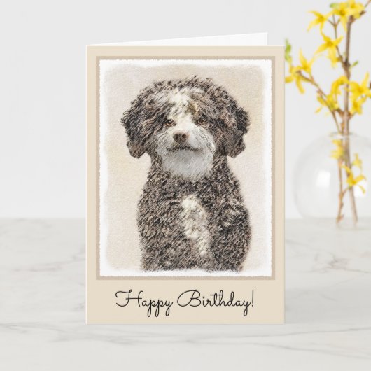 Carte Peinture espagnole de chien d'eau - jolie art orig (Fleur jaune)