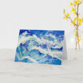 Carte Peinture Ocean Waves en blues et en blanc (Fleur jaune)