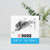 Carte Peinture originale Anniversaire année du lapin chi (Debout devant)