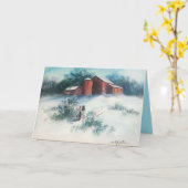 Carte Peinture paysage neigeux Ferme rustique avec grang (Fleur jaune)