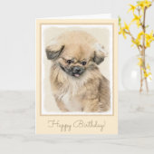 Carte Peinture Pekingese - Cute Original Chien Art (Fleur jaune)