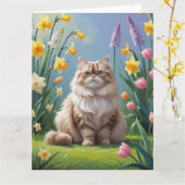 Carte Peinture Perse Fleurs de Printemps Chat (Fleur jaune)