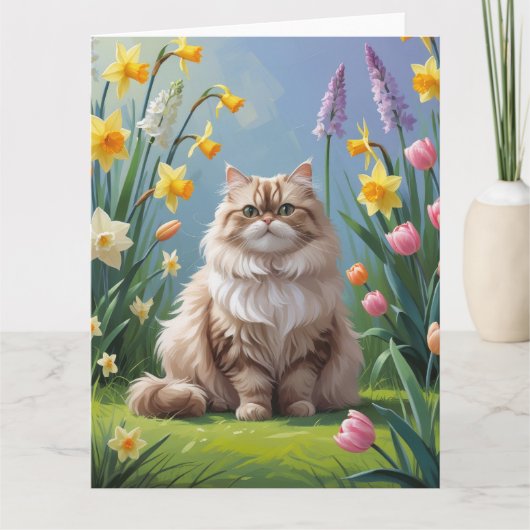 Carte Peinture Perse Fleurs de Printemps Chat (Devant)
