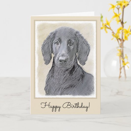 Carte Peinture Retriever à revêtement plat - Art Chien o (Fleur jaune)