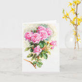 Carte Peinture rose vintage restaurée vierge (Fleur jaune)