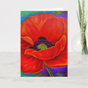 Carte Peinture rouge de fleur de pavot - multi