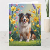 Carte Peinture Rough Collie Fleurs de printemps de chien (Devant)