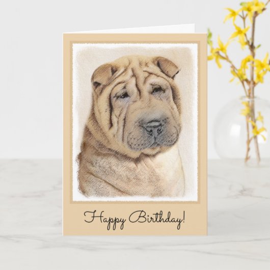 Carte Peinture Shar Pei - Cute Original Chien Art (Fleur jaune)