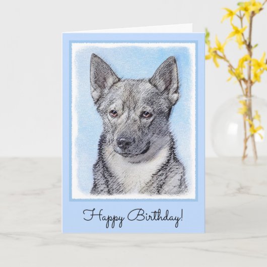 Carte Peinture Suédoise Vallhund - Cute Original Chien A (Fleur jaune)