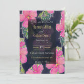 Carte Peinture tropicale bleu rose Hibiscus (Debout devant)