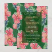 Carte Peinture tropicale vert Hibiscus rose (Devant / Derrière)