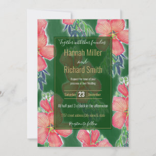 Carte Peinture tropicale vert Hibiscus rose