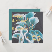 Carte Peinture turquoise Fleur fille personnalisée Anniv (Devant/Arrière en situation)