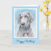Carte Peinture Weimaraner - Joli art original chien (Fleur jaune)