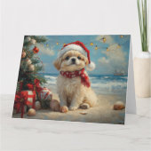 Carte Pekingese Chien Noël Plage Vintage (Devant)