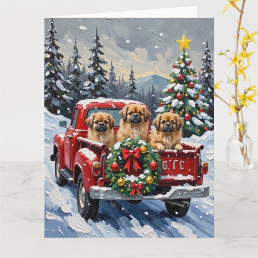 Carte Pekingese Christmas Red Truck Holiday (Fleur jaune)