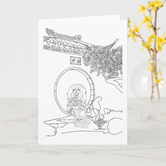 Carte Pekingese Moon Gate (Fleur jaune)