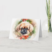Carte Pékinois Couronne de Noël Chien de fête (Devant)