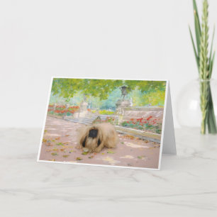 Carte Pékinois miel dans un cadre floral