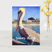 Carte Pélican Beach Bird Photo Jour du Soleil Script Mod (Fleur jaune)