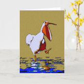 Carte Pélican de marche comique (Fleur jaune)