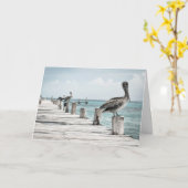 Carte - Pélicans sur la jetée - Joyeux anniversair (Fleur jaune)