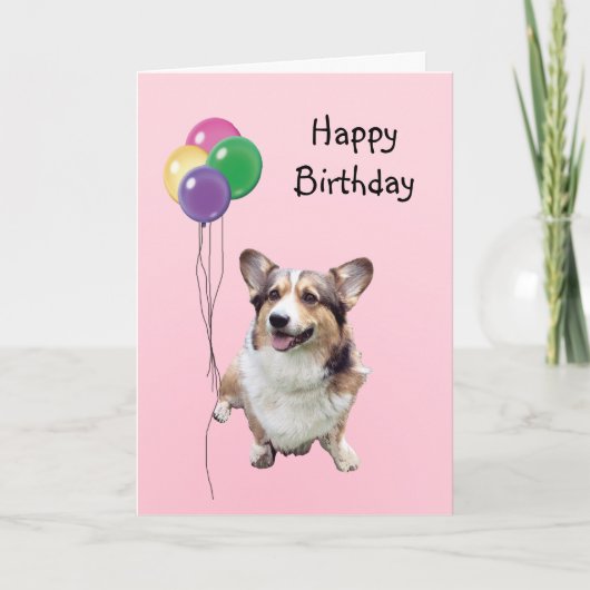 Carte Pembroke Welsh Corgi, Ballons d'anniversaire (Devant)