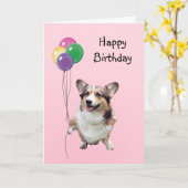 Carte Pembroke Welsh Corgi, Ballons d'anniversaire (Fleur jaune)