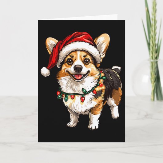 Carte Pembroke Welsh Corgi Santa Christmas Tree Lights X (Devant)