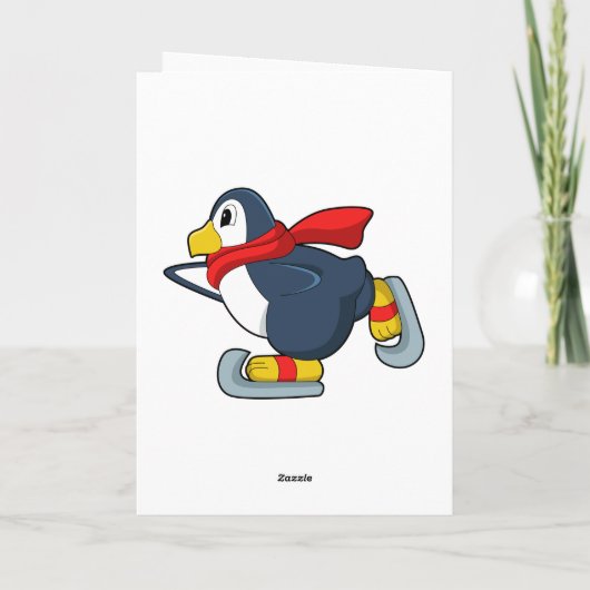 Carte Pengouin au patinage sur glace avec des patins à g (Dos)