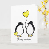 Carte Penguin 50e anniversaire mariage d'or mari (Fleur jaune)