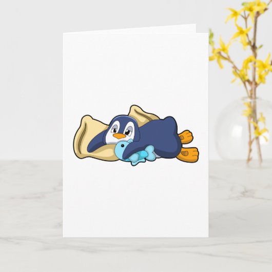 Carte Penguin au coucher avec Coussin (Fleur jaune)