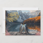 Carte Penguin Couple Scenic Personalized Anniversary (Devant)