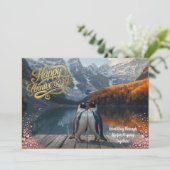Carte Penguin Couple Scenic Personalized Anniversary (Debout devant)