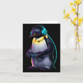 Carte Penguin Gaming Animal Video Games Funny Penguin (Fleur jaune)