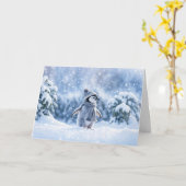Carte Penguin in the Snow Chilling with Hat Christmas (Fleur jaune)