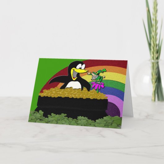 Carte Penguin, Leprechaun, Or et Arc-en-ciel (Devant)