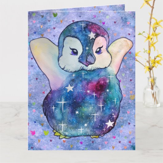 Carte Penguin named Button (Fleur jaune)