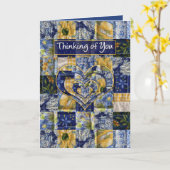 Carte Pensant à vous, le carré d'édredon, bleu jaune, (Fleur jaune)