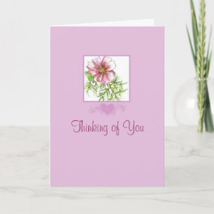 Carte Pensée à vous art d'aquarelle de fleur de cosmos