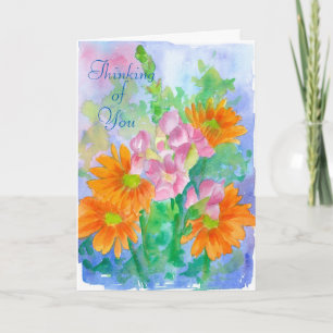 Carte Pensée à vous fleurs d'aquarelle de marguerite