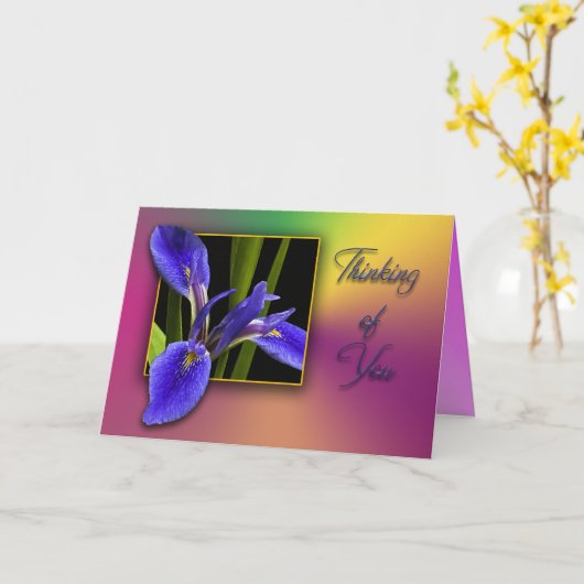 Carte Pensée à vous iris bleu (Fleur jaune)