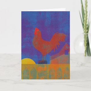 Carte Pensée à vous peinture de coq